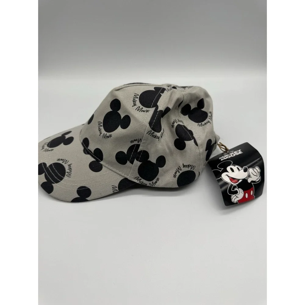 Disney Mickey Mouse Hat Cap Strap Back Gray Black Allover Print Baseball Mens